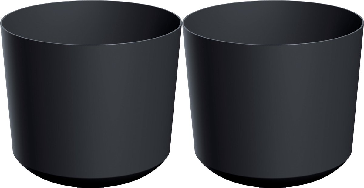 Prosperplast Plantenpot/bloempot Babylon - 2x - kunststof - buiten/binnen - antraciet grijs - D39 x H39 cm