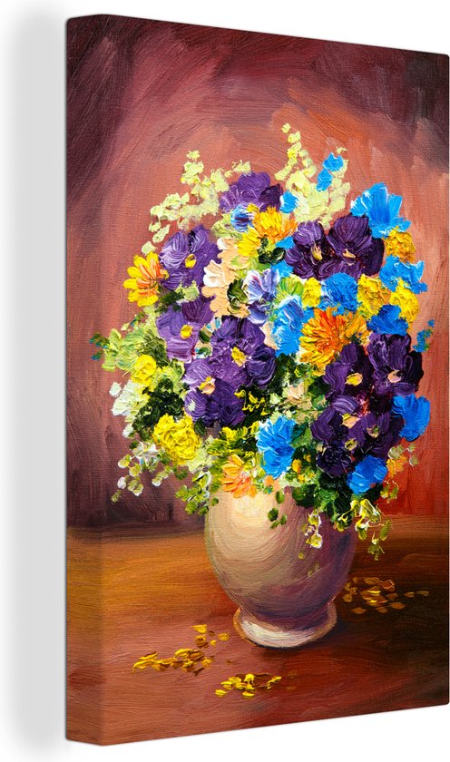 Tableau sur toile Bouquet - Printemps - Peinture à l'huile - 40x60 cm - Décoration murale