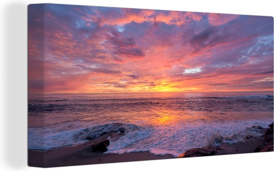 Toile Peinture Plage - Mer - Coucher de Soleil - 40x20 cm - Décoration murale
