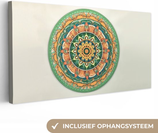 Tableau sur toile Hippie - Mandala - Vert - Boho - Fleurs - 80x40 cm - Décoration murale