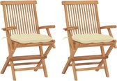 vidaXL Chaises de jardin de vidaXL 2 pièces avec coussins blanc crème Teck massif