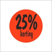 25% Korting Etiketten - Reclame Stickers - Ø35 mm - Fluor Rood - Rol van 500 stuks