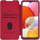 Nillkin Qin Pro Hoesje voor de Samsung Galaxy A14 (4G/5G) - Book Case met Camera Slider - Ruimte voor Twee Pasjes Rood