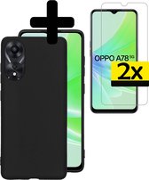 Hoesje Geschikt voor OPPO A78 5G Hoesje Siliconen Case Met 2x Screenprotector - Hoes Geschikt voor OPPO A78 Hoes Siliconen - Zwart