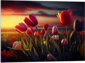 Acrylglas - Kleurrijke Tulpen in Bloemenveld - 80x60 cm Foto op Acrylglas (Wanddecoratie op Acrylaat)