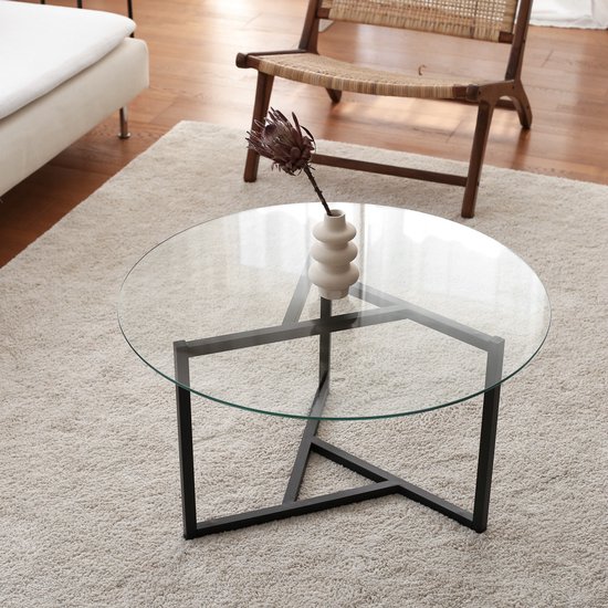 Table basse ronde moderne verre - noir - verre transparent - 75x42x75cm -  métal | bol.com