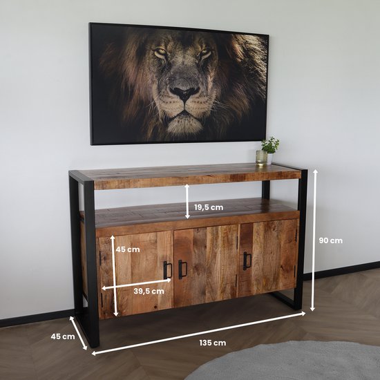 TV meubel industrieel mangohout Maudy 135cm tv kast duurzaam mango massief  hout tv-meubel | bol