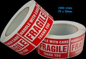 Étiquettes/autocollants d'expédition auto-adhésifs d'avertissement d'avertissement de fragilité rouge, à manipuler avec soin Fragile/Fragile - Merci, 50 mm x 75 , 1000 étiquettes