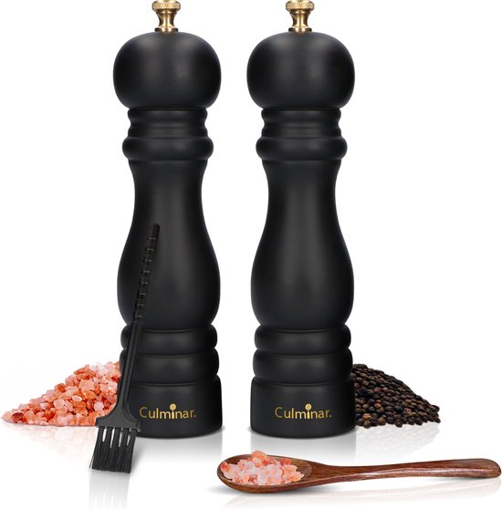 Ensemble Moulin Poivre et Sel Culminar - Hévéa & Céramique - Moulin Poivre et Sel - Grains Ajustables - Longueur 20 CM