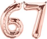 Folieballon Cijfer 67 Rose Gold - 86 cm