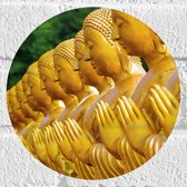 Muursticker Cirkel - Rij Geelgouden Boeddha's - 20x20 cm Foto op Muursticker