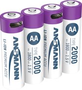 AA Batterij - 1800 mAh - Li-Ion - Oplaadbaar via usb-c - Kabel inbegrepen - Paars - 4 stuks