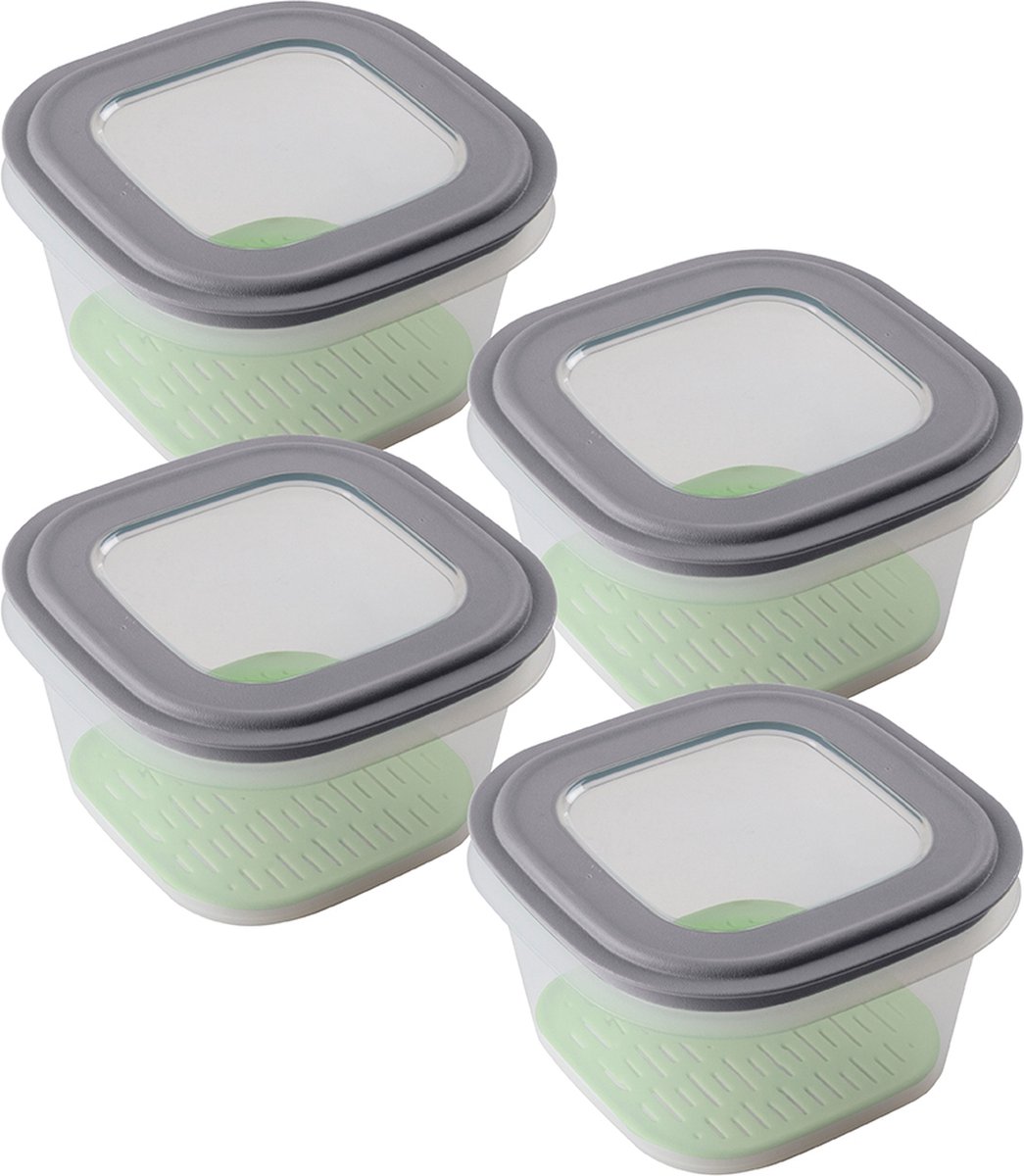 Sunware Sigma home vershoudbakjes 1.8L - Set van 4 - 18x18x10.4 cm - Groen