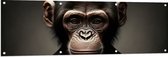 Tuinposter – Portretfoto van Chimpansee Aap in Zakelijk Pak met Gestreepte Stropdas - 150x50 cm Foto op Tuinposter (wanddecoratie voor buiten en binnen)