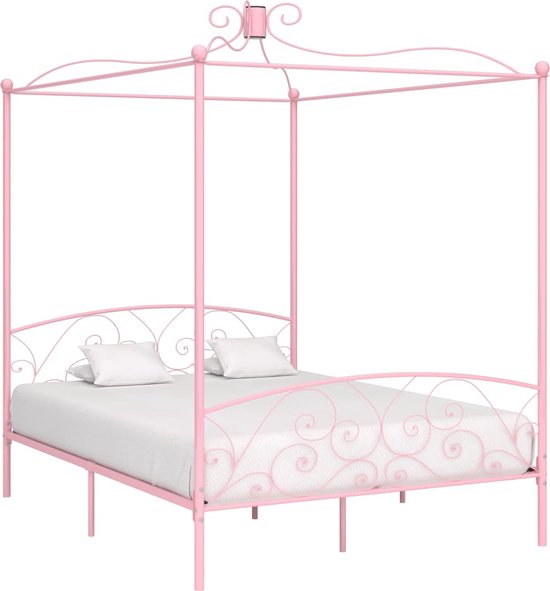 vidaXL - Hemelbedframe - metaal - roze - 180x200 - cm