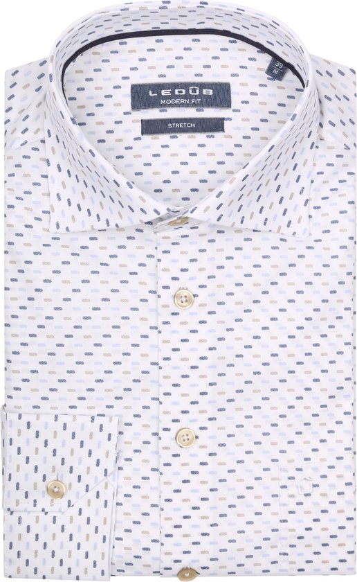 Ledub - Overhemd Print Wit Multicolour - Heren - Maat 42 - Modern-fit