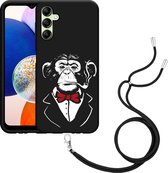 Cazy Hoesje met koord Zwart geschikt voor Samsung Galaxy A14 4G/5G Smoking Chimp