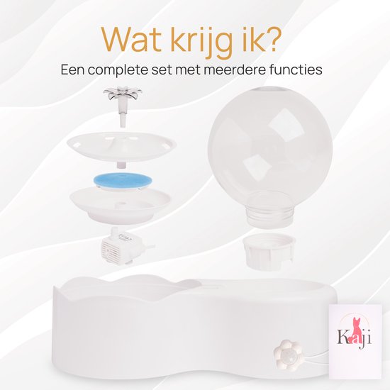 Kaji Drinkfontein Kat - Gefilterd Water - Fluisterstil - Met Sensor - 2,3 L - Ruim Reservoir - Wit Kunststof - Waterfontein - Kattenfontein - Drinkbak Kat - Hervulbare Filter - Met Vakje voor Powerbank - Nieuw Design