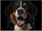 Poster (Mat) - Portretfoto van Berner Sennen Hond met Open Mond - 40x30 cm Foto op Posterpapier met een Matte look