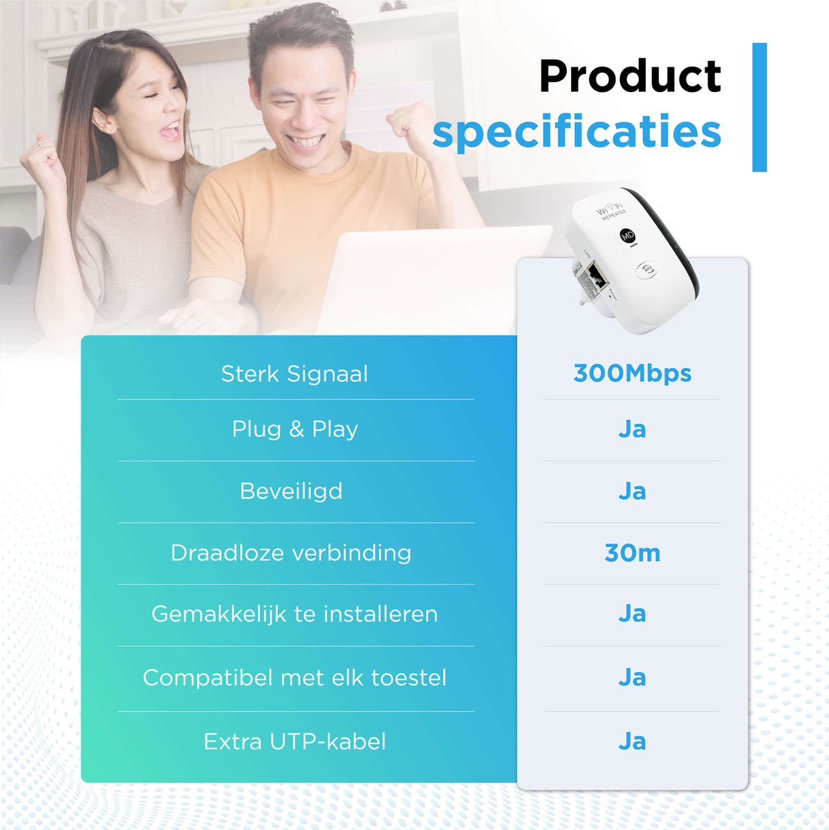 MD-goods WiFi Versterker Stopcontact Zwart - afbeelding 3