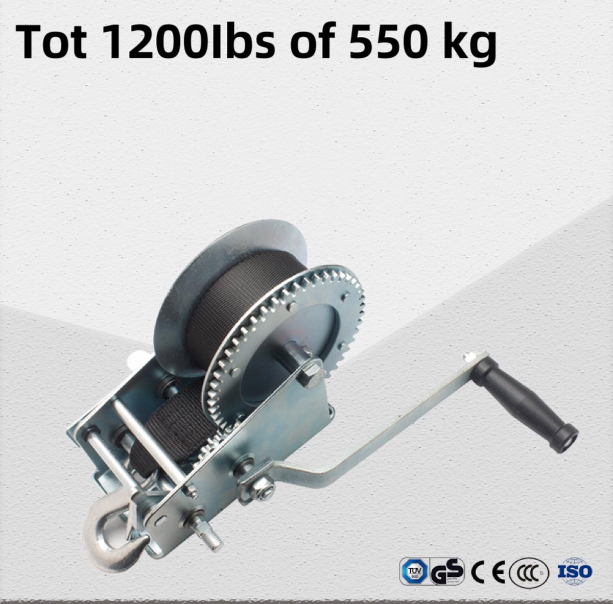 Katrol 1200lbs - 550kg - 8m - Handlier met een positieve rem