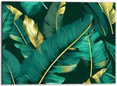 Dibond - Groene Palmbladeren met Gouden Details - 40x30 cm Foto op Aluminium (Wanddecoratie van metaal)