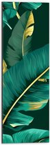 Dibond - Groene Palmbladeren met Gouden Details - 20x60 cm Foto op Aluminium (Wanddecoratie van metaal)