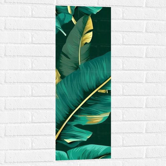 Muursticker - Groene Palmbladeren met Gouden Details - 30x90 cm Foto op Muursticker