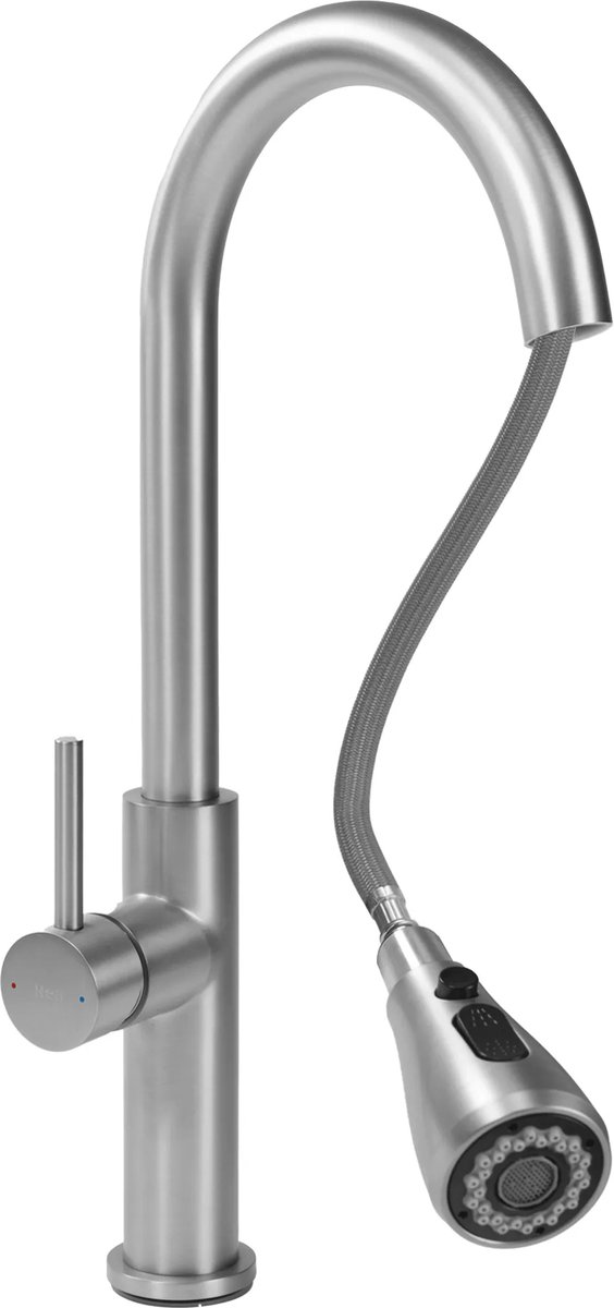 MANDEE.NL - Next Keukenkraan Geborsteld Nikkel - Keukenkraan met Uittrekbare Uitloop - Handdouche - Uittrekbaar - Mengkraan - Moderne keukenkraan - Design keukenkraan