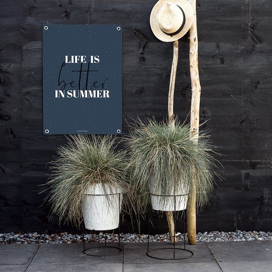 MOODZ design | Tuinposter | Buitenposter | Life is better in summer | 70 x 100 cm | Blauw