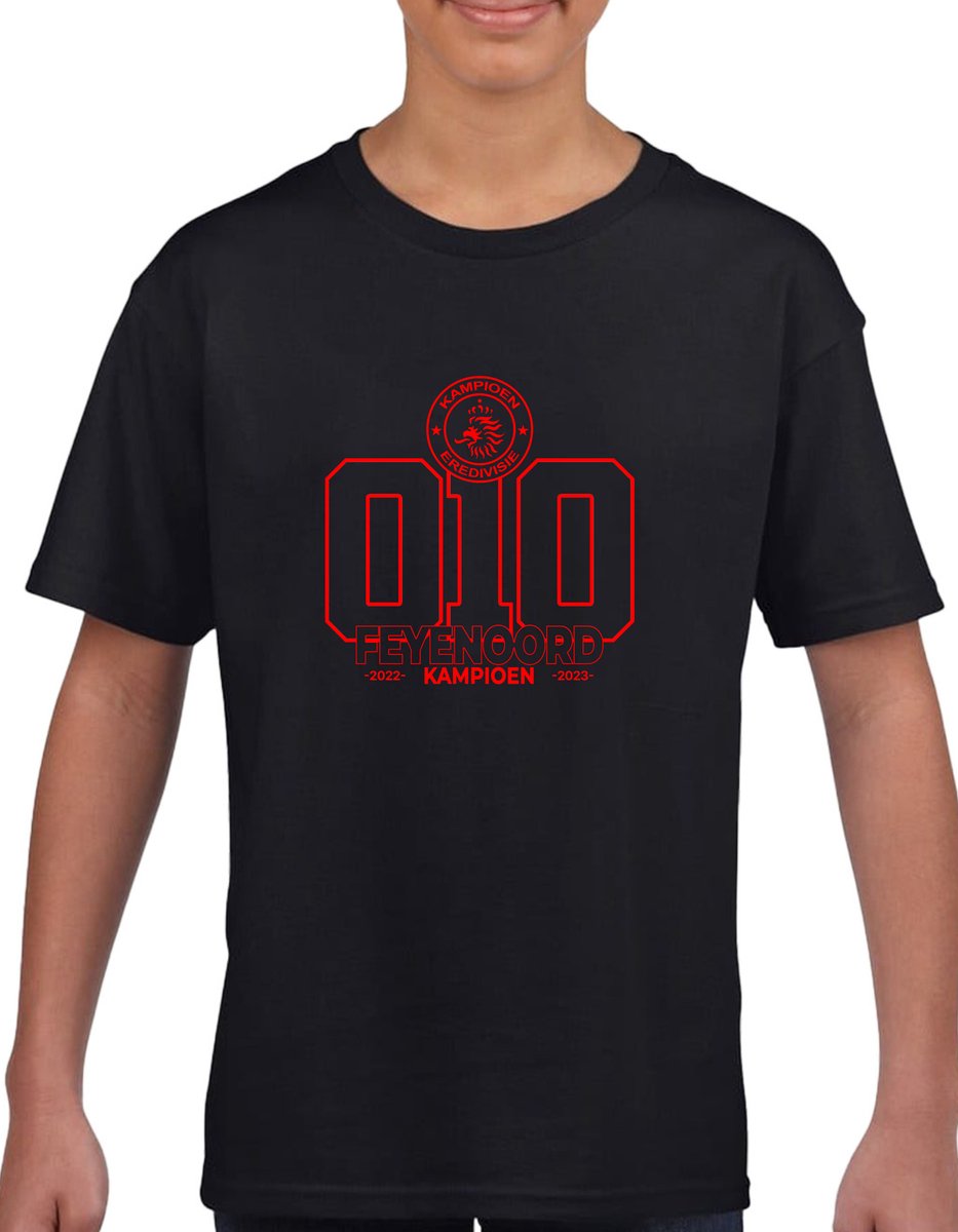Feyenoord - 010 - kampioen - - Kinder T-Shirt - Zwart text rood- Maat  146/152 -... | bol.com