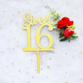 Caketopper Sweet 16 - Acryl taart topper goud - taartdecoratie - 16 jaar - verjaardag - Sweet 16