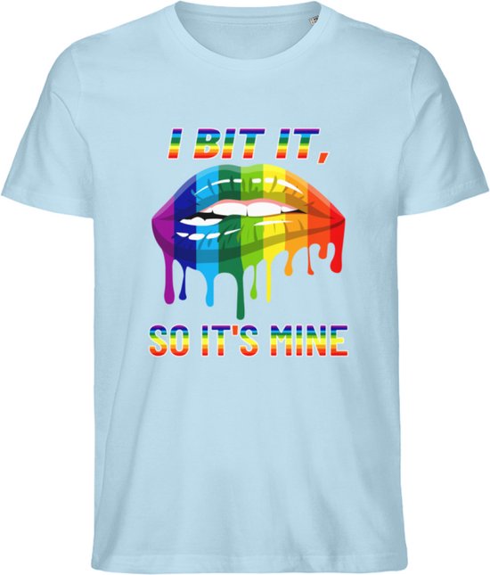 T Shirt Heren en Dames - Pride Mond - Regenboog Kleuren - Blauw - XS