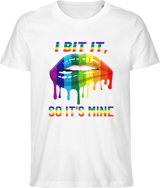 T Shirt Heren en Dames - Pride Mond - Regenboog Kleuren - Wit - XL
