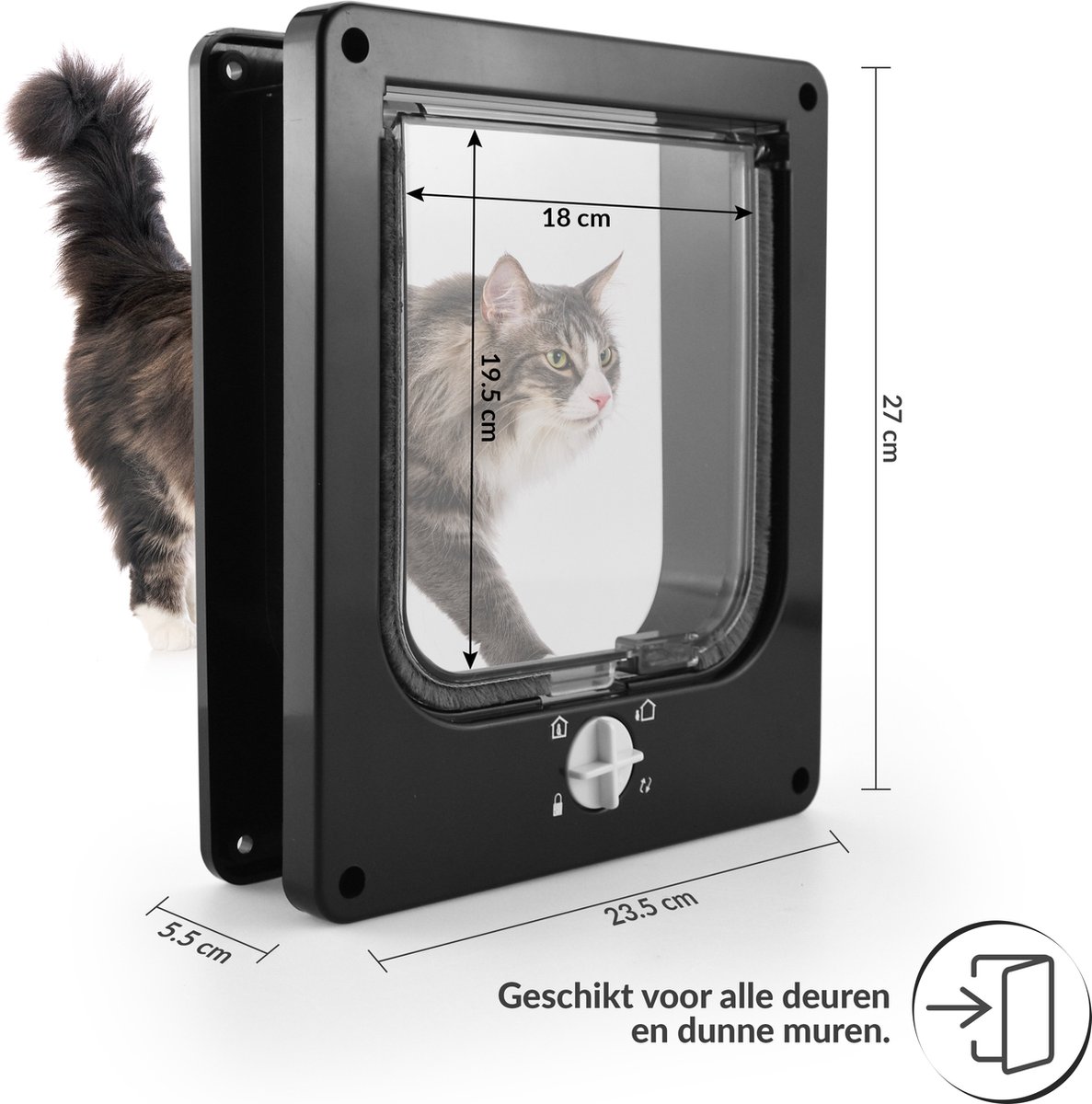 Lunspets – Kattenluik met Tunnel en Magnetische Sluiting – 23.5x27x5.5 cm - Waterdicht - Zwart thumbnail 3
