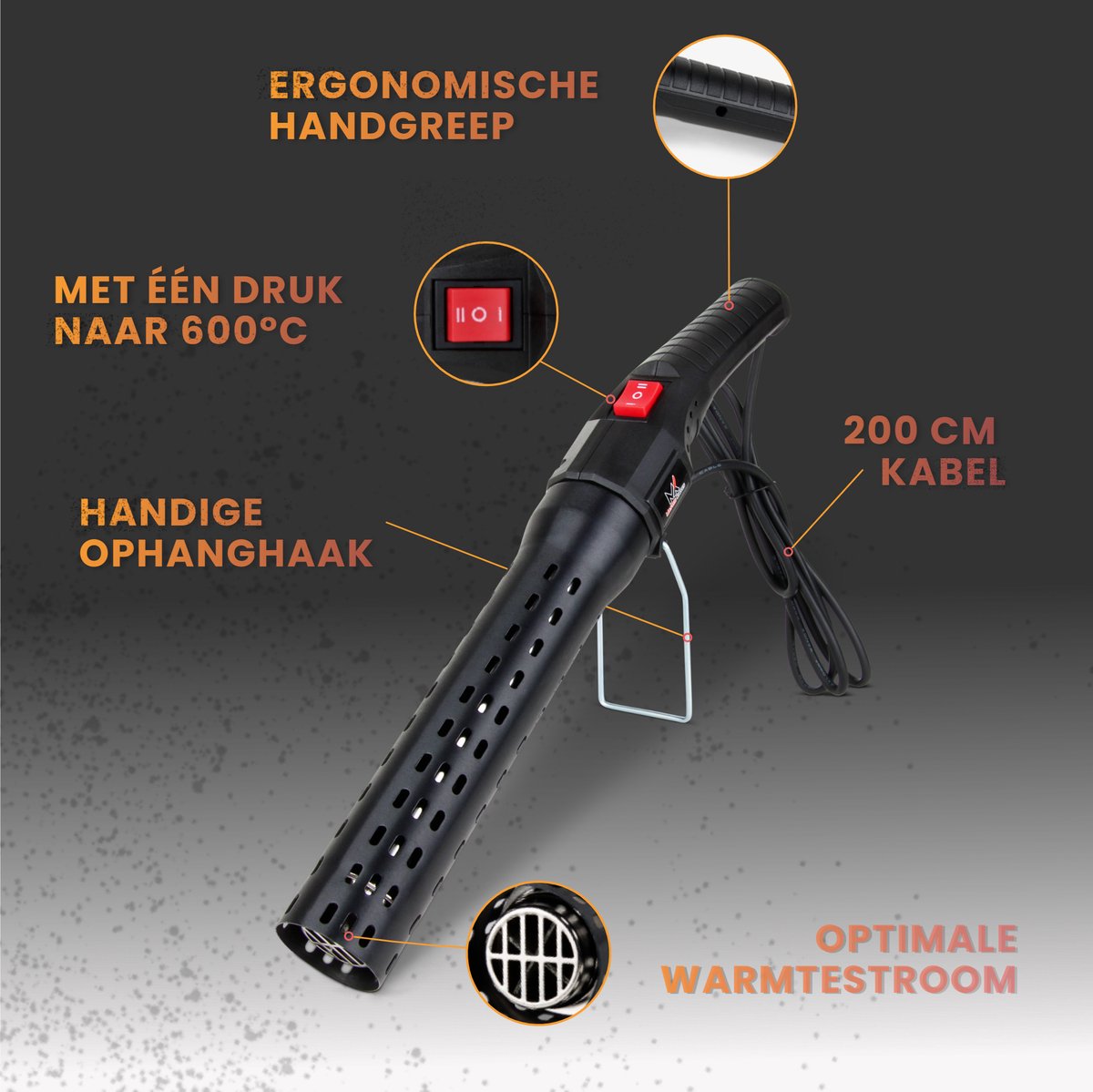 Shall 1850 W aansteker, elektrische kolenaansteker, jaren 60, heteluchtpistool, stijgt tot 593 °C vrij van chemicaliën verwarmd, voor barbecue-rookoven, barbecue-aansteker, houthaarden en vuurkorven