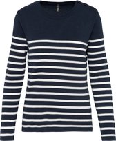 Pullover/Cardigan Dames XS Kariban Lange mouw Striped Navy / Off White 100% Katoen