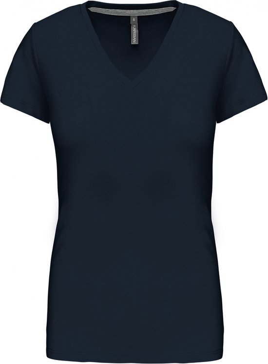 T-shirt Dames XL Kariban V-hals Korte mouw Navy 100% Katoen