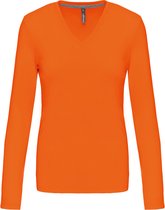 T-shirt Dames S Kariban V-hals Lange mouw Orange 100% Katoen