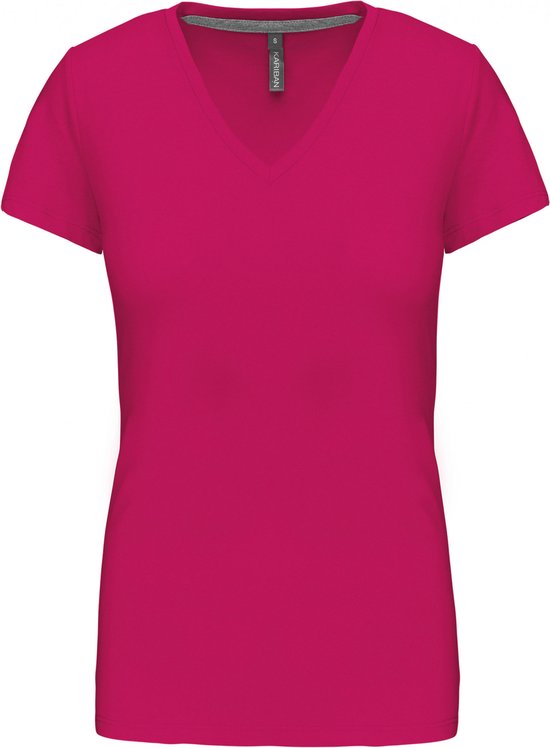 T-shirt Dames XL Kariban V-hals Korte mouw Fuchsia 100% Katoen