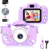 Ilona® Digitale Kindercamera HD 1080p inclusief Frozen stickervel - Speelgoedcamera - 32GB micro sd kaart - Fototoestel Voor Kinderen - Paars