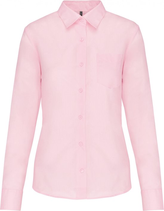 Blouse Dames 3XL Kariban Lange mouw Pale Pink 65% Polyester, 35% Katoen