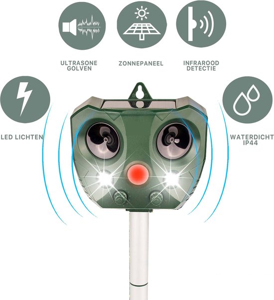 Comfort Company kattenverjager op zonneenergie - muizenverjager en vogelverjager - kattenschrik afweermiddel - met batterijen en oplader - ultrasone verjager
