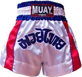 Short Muay Thai 2 Bandes - blanc/bleu S