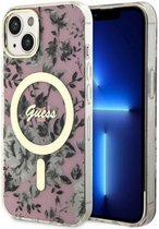 Guess Flower Back Case (MagSafe Compatible) - Geschikt voor Apple iPhone 14 Plus (6.7") - Roze