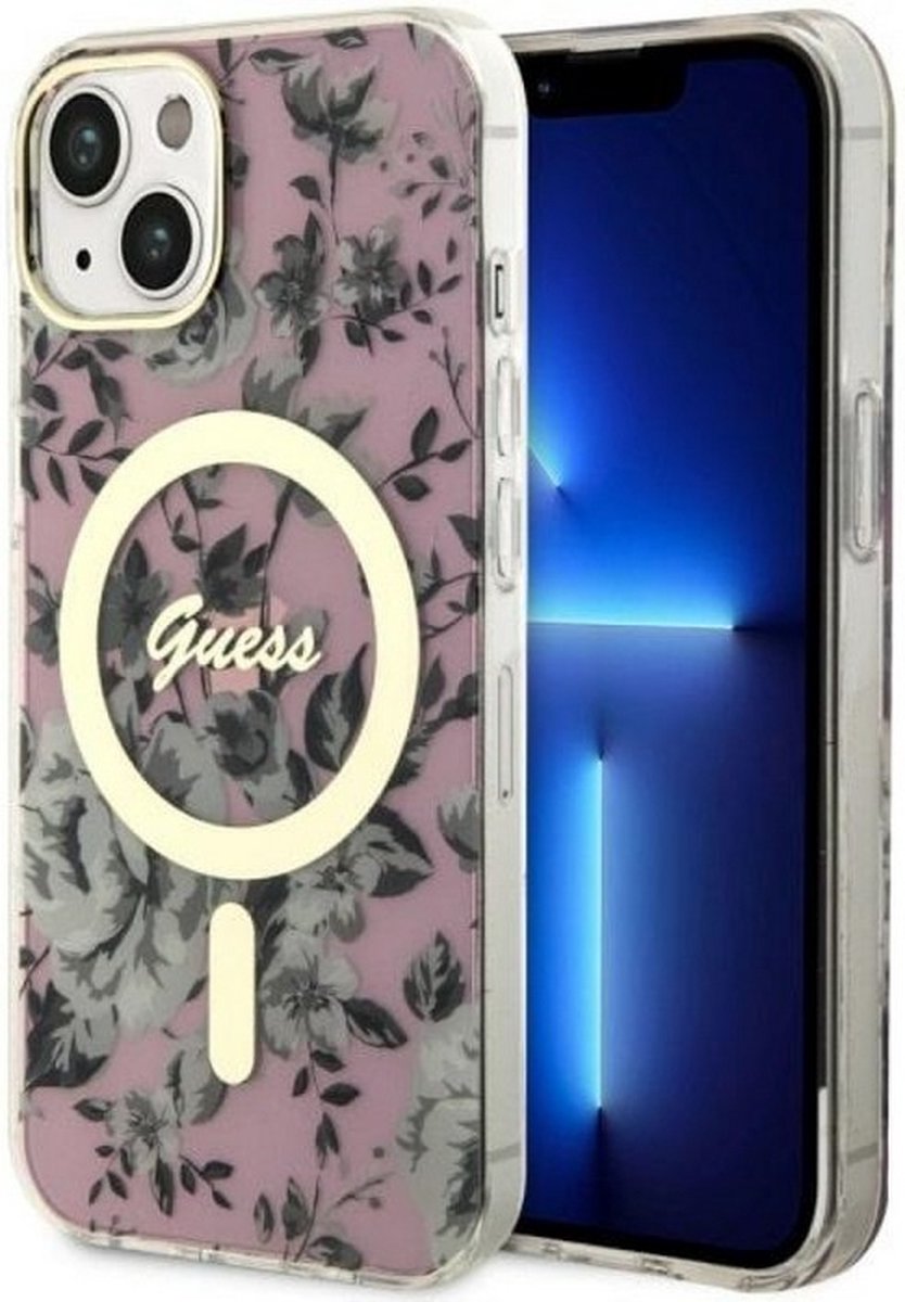 Guess Flower Back Case (MagSafe Compatible) - Geschikt voor Apple iPhone 14 Plus (6.7") - Roze