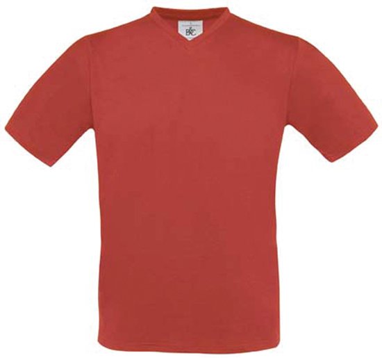 T-shirt Unisex XXL B&C V-hals Korte mouw Red 100% Katoen