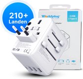Worldplug® Universele Wereldstekker met USB-C en 3 USB poorten - 210+ Landen - Reisstekker - Wit