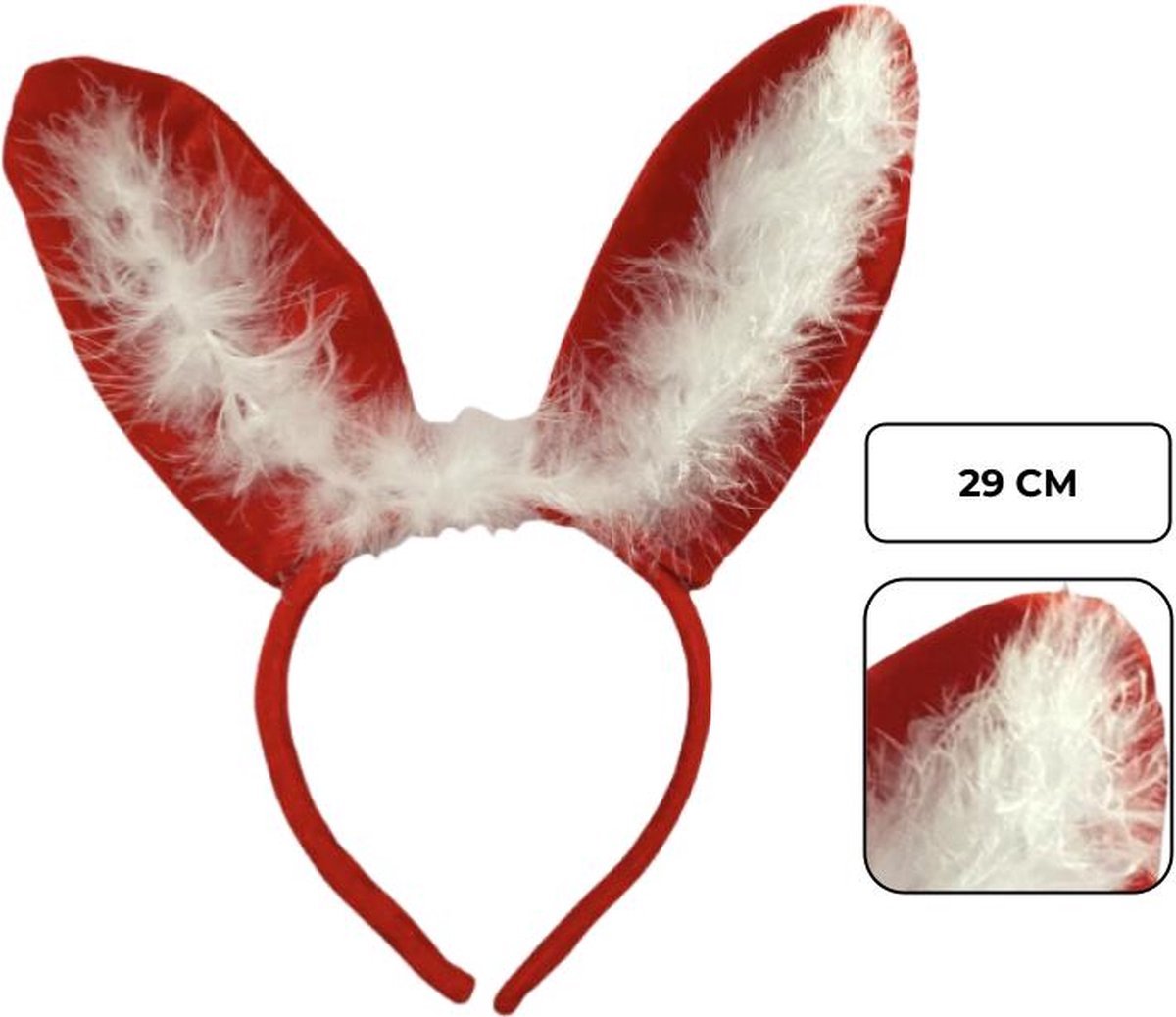 PD® - Kerst haarband met Konijnenoren - Kerst diadeem - Foute kerstmuts - Kerstmuts - 23 x 29cm - Rood/Wit