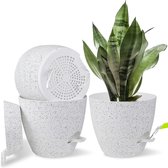Kunststof bloempot, set van 3 plantenpotten, zelfbewatering, bloempot met onderzetter, diameter 20 cm, geschikt voor binnen en buiten, wit
